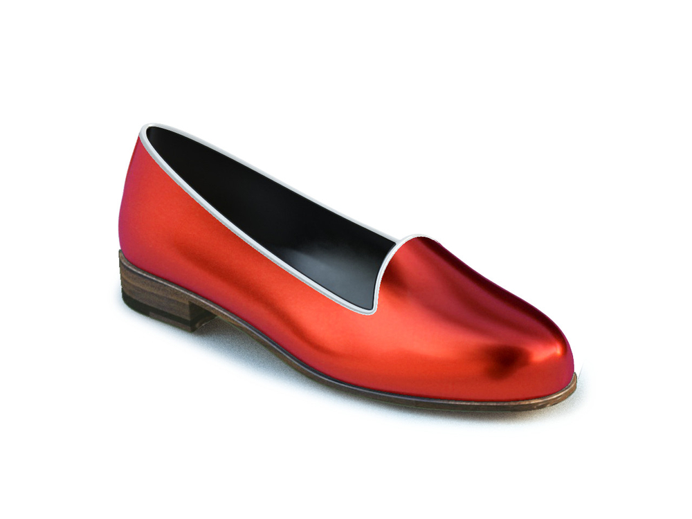 red laminated woman mocassin
