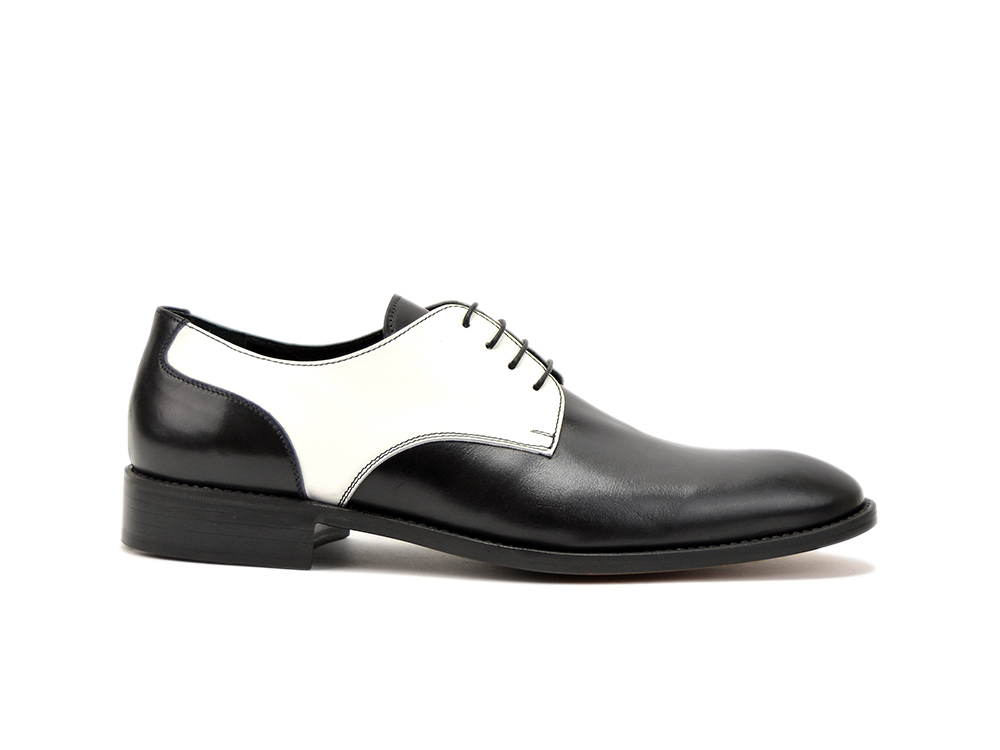 black white leather men derby plain shoes