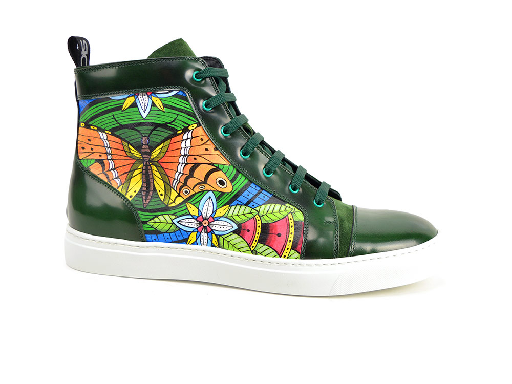 hand painted hi top leather sneakers air pattern