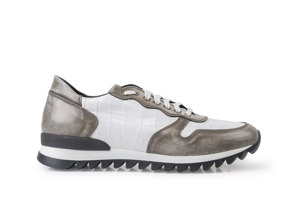 Italo - Running bassa pelle cocco bianco deco grigio