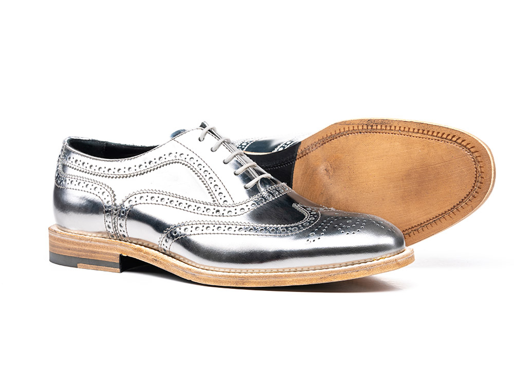Laminated silver Shiny Leather Woman Oxford | DIS