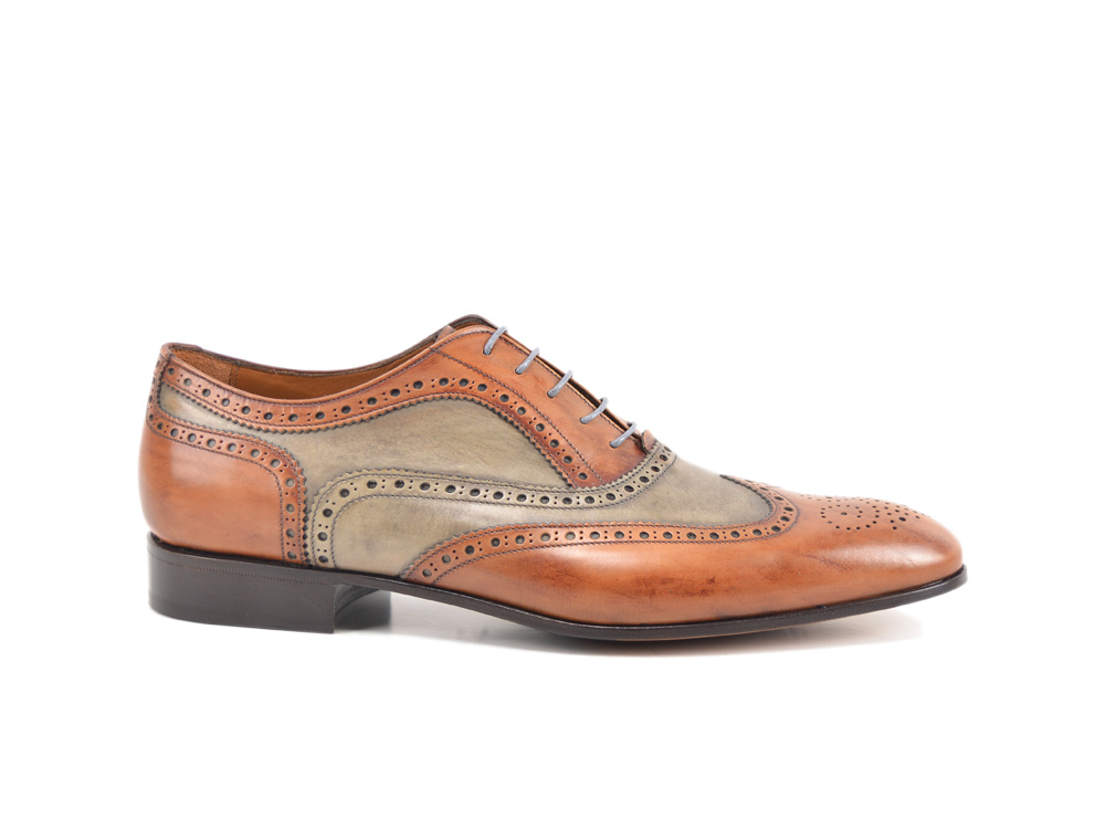 tan olive deco leather men oxford wing brogue