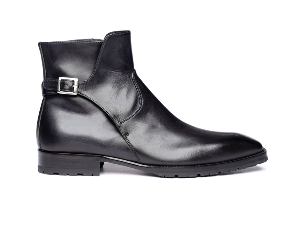 dark grey calf crust leather men buckle boot
