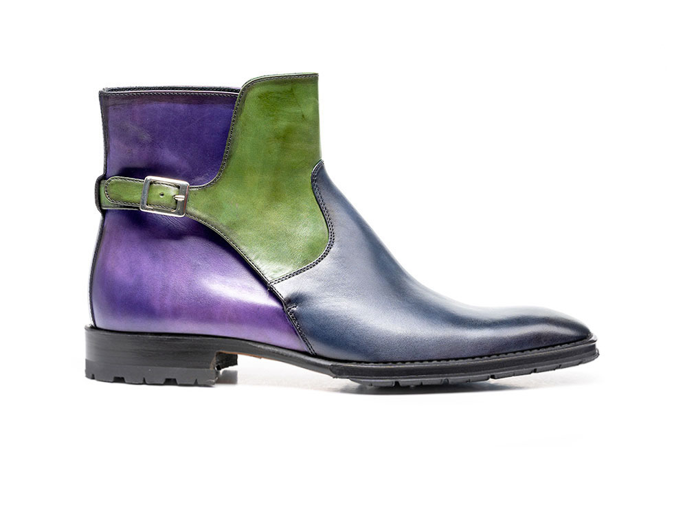 navy green violet calf crust leather men buckle boot