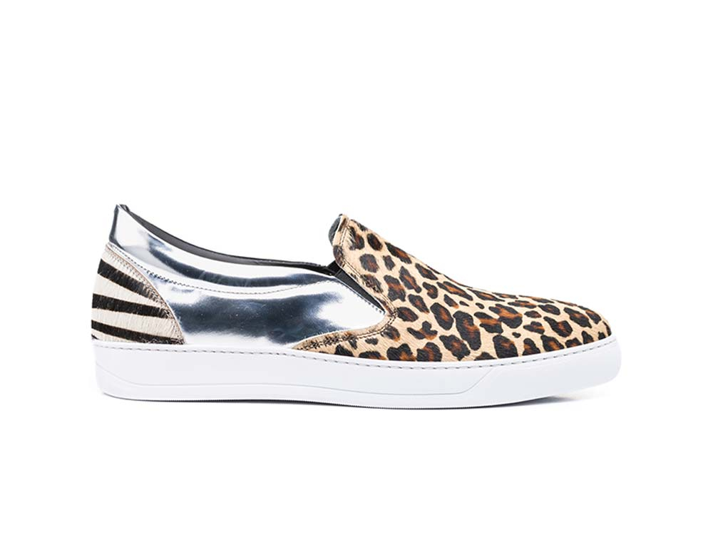 Lynx brown shiny laminated silver slip on sneakers | DIS