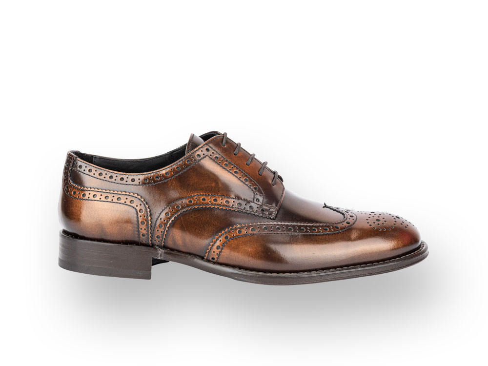 bronza polished leather men derby wing brogue