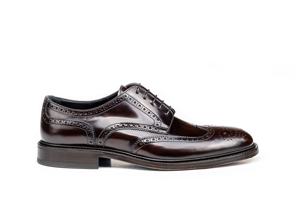 coffee polished leather men derby wing brogue
