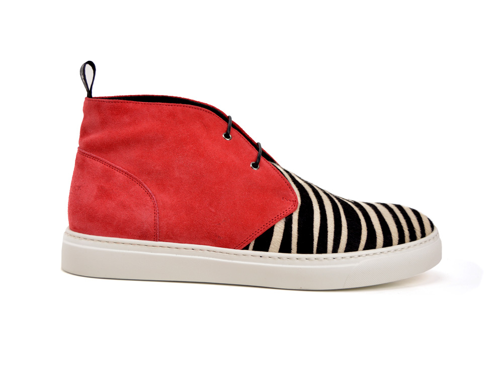 red suede and hairy zebra sneakers